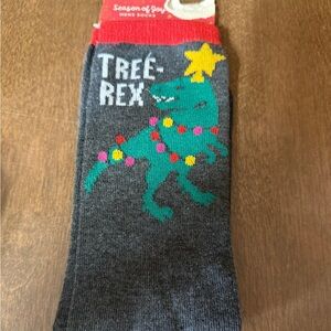 seasons of joy mens socks Size 10-13 Trex Tree Rex Christmas Dinosaur